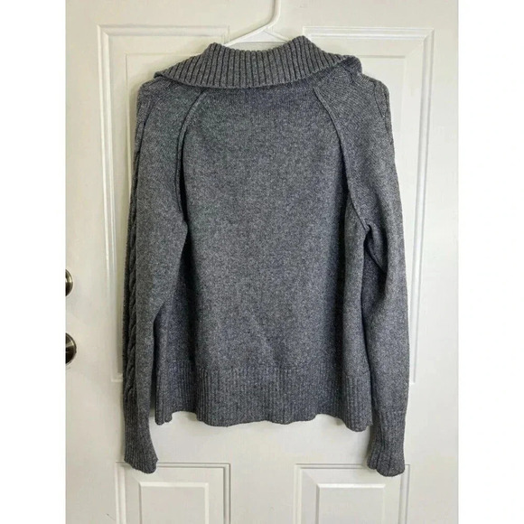 EDDIE BAUER Womens Gray Merino Wool Blend Turtle Neck Fisherman Cardigan 2zip XL - Picture 6 of 9